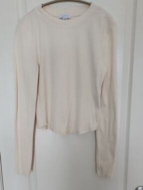 Topshop Cream Long-Sleeve Crewneck Top